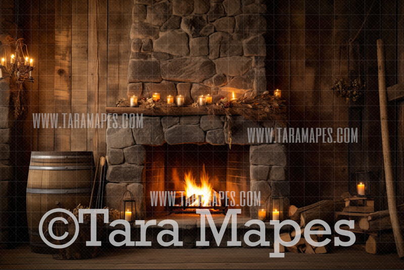 Rustic Fireplace Digital Backdrop - Rustic Room  - Farmhouse Mantle Digital Background JPG