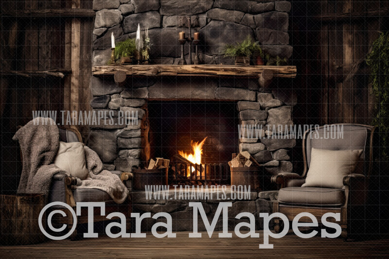 Farmhouse Fireplace Digital Backdrop - Rustic  Farmhouse Mantle Digital Background JPG