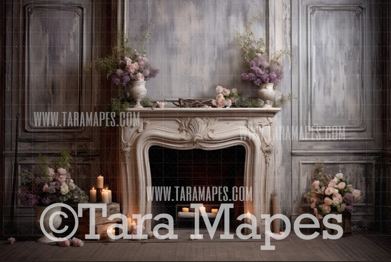 Farmhouse Fireplace Digital Backdrop - Rustic Room  - Farmhouse Mantle Digital Background JPG