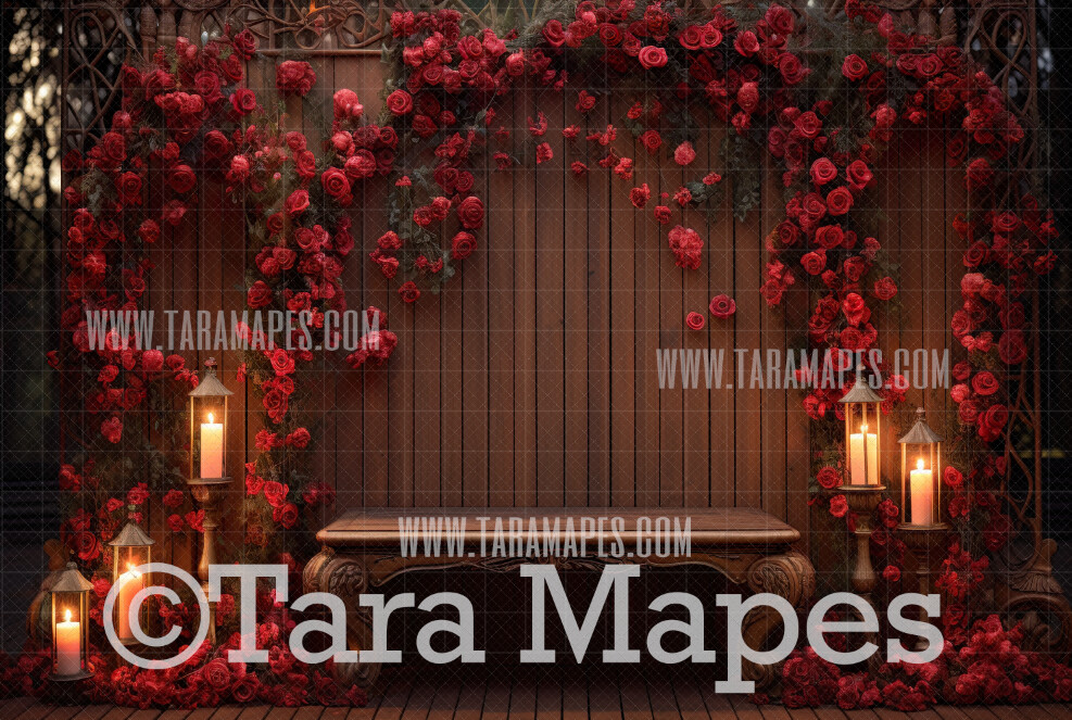 Valentine Bench Studio Digital Backdrop -  Red and Pink Studio Loveseat Vday Digital Background JPG