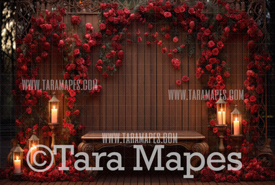 Valentine Bench Studio Digital Backdrop -  Red and Pink Studio Loveseat Vday Digital Background JPG