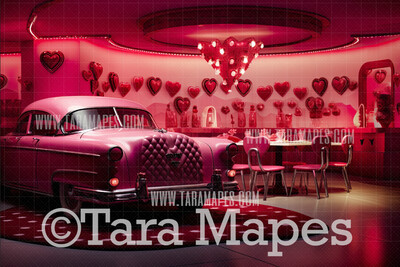 Valentine Diner Digital Backdrop -  Red and Pink Retro Vday Digital Background JPG