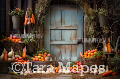 Easter Burrow Door Digital Backdrop - Whimsical Bunny Ear Veggies  Easter Door Digital Background  - Easter Digital