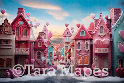 Valentine Village Digital Backdrop -  Whimsical Vday Digital Background JPG