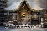 Santa&#39;s Christmas Cabin - Christmas Digital Background JPG