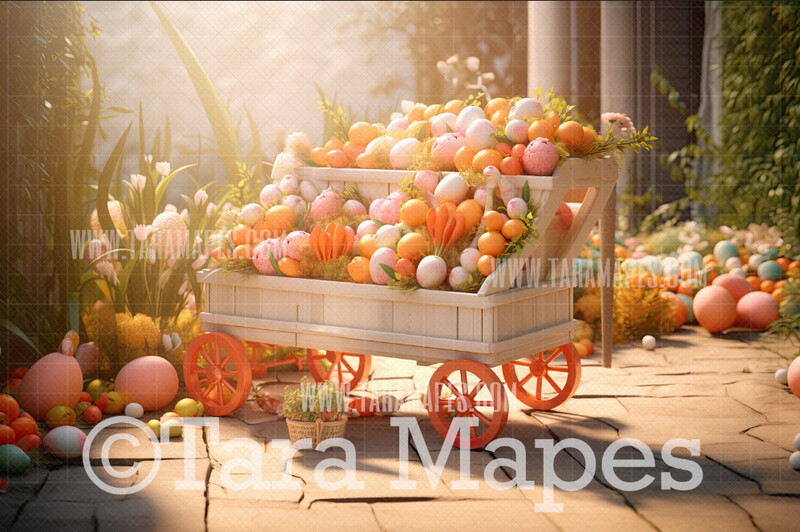 Easter Cart Digital Backdrop - Whimsical Easter Cart - Easter Digital Background - Easter Digital