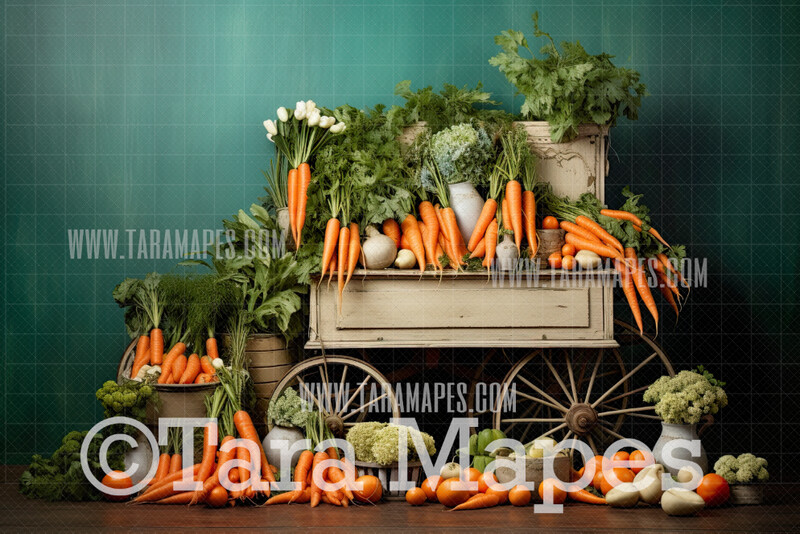 Easter Carrot Cart Digital Backdrop - Whimsical Easter Cart - Easter Digital Background - Easter Digital
