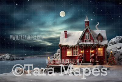 Santa&#39;s House Digital Backdrop - North Pole Santa Christmas Digital Background JPG