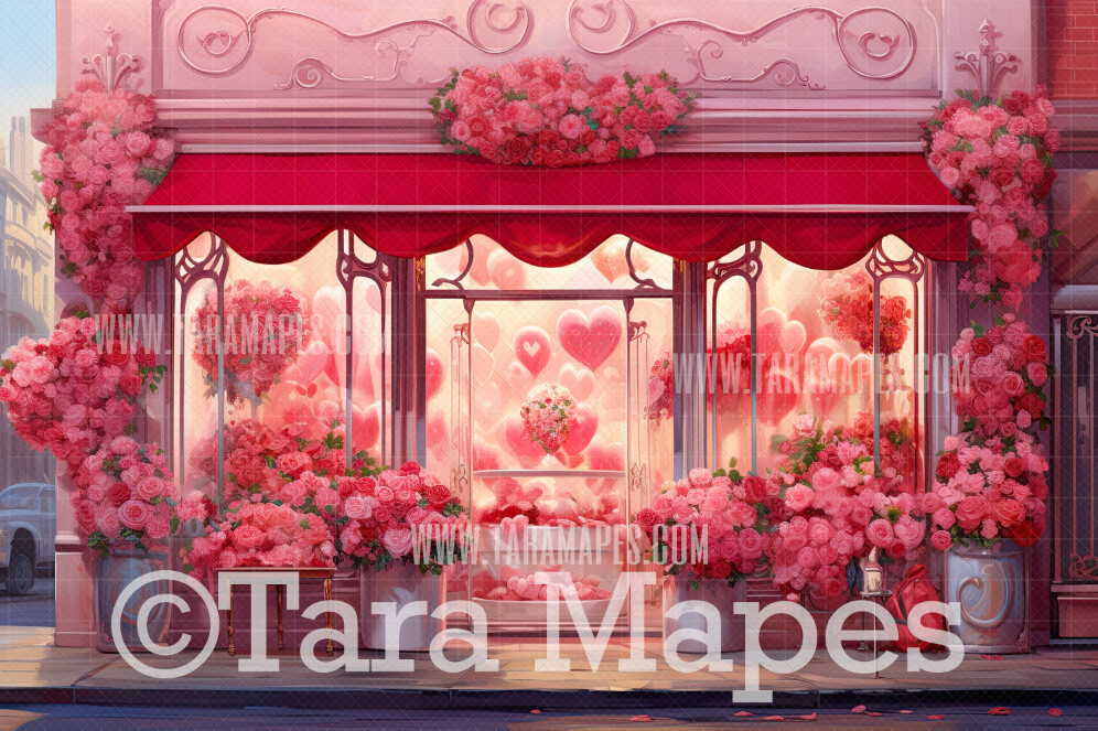 Valentine Shop Digital Backdrop -  Valentine Storefront Digital Background JPG