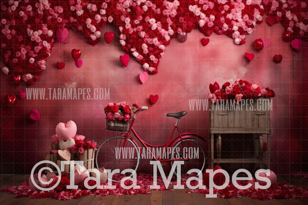 Vintage Valentine Digital Backdrop -  Vintage Bike Vday Digital Background JPG