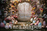 Easter Egg Gate Digital Backdrop - Whimsical Rustic Easter Bunny Arch- Easter Digital Background   - Easter Digital