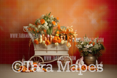 Easter Carrot Cart Digital Backdrop - Whimsical Easter Cart - Easter Digital Background   - Easter Digital