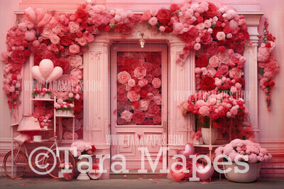 Valentine Shop Digital Backdrop -  Valentine Storefront Digital Background JPG