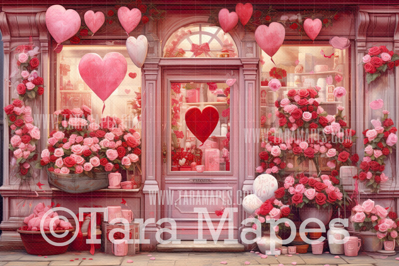 Valentine Shop Digital Backdrop - Valentine Storefront Digital Background JPG