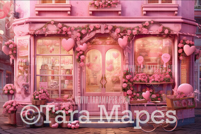 Valentine Shop Digital Backdrop -  Valentine Storefront Digital Background JPG