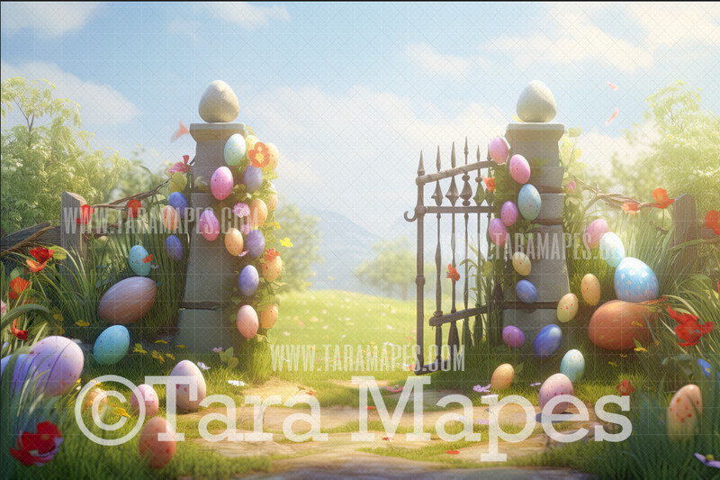 Easter Egg Gate Digital Backdrop - Whimsical Easter Arch - Easter Digital Background