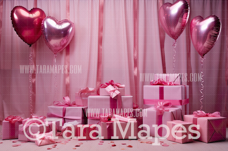 Valentine Bows and Gifts Studio Digital Backdrop - Vintage Studio Vday Digital Background JPG