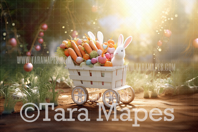 Easter Cart Digital Backdrop - Whimsical Easter Cart - Easter Digital Background - Easter Digital