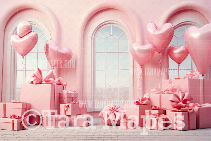 Valentine Bows and Gifts Studio Digital Backdrop - Vintage Studio Vday Digital Background JPG