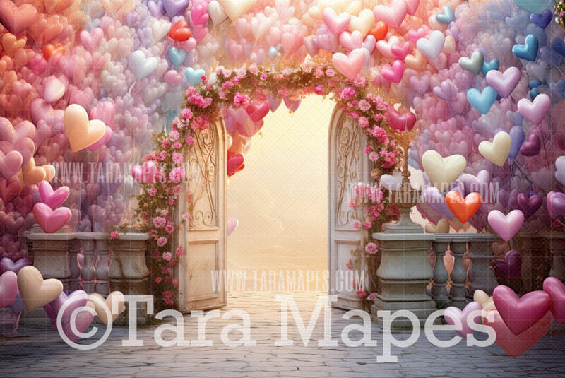 Valentine Door Digital Backdrop - Whimsical Vday Digital Background JPG