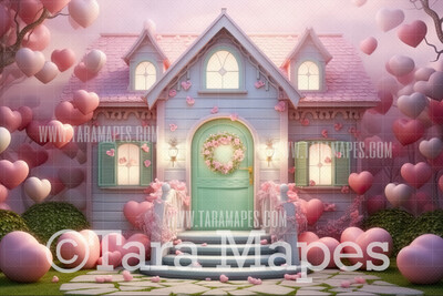 Valentine House Digital Backdrop -  Valentine Home Digital Background JPG