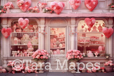 Valentine Shop Digital Backdrop -  Valentine Storefront Digital Background JPG