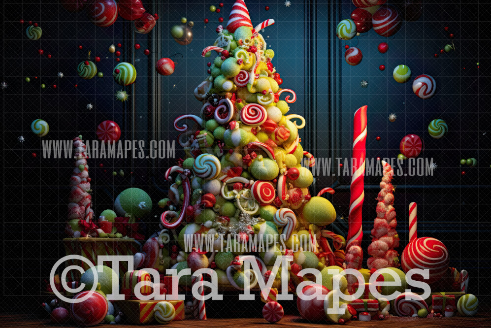 Whimsyville Christmas Tree Digital Backdrop - Whimsical Colorful Christmas Tree Digital Background JPG