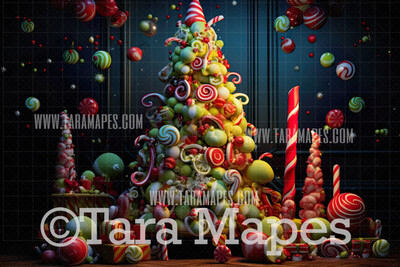 Whimsyville Christmas Tree Digital Backdrop - Whimsical Colorful Christmas Tree Digital Background JPG