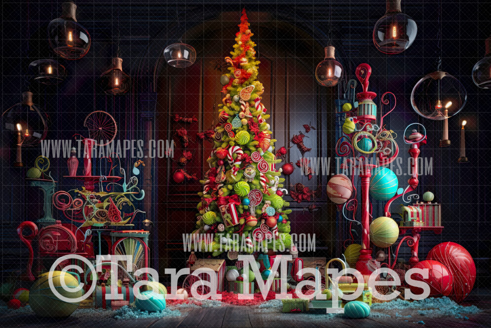 Whimsyville Christmas Tree Digital Backdrop - Whimsical Colorful Christmas Tree Digital Background JPG