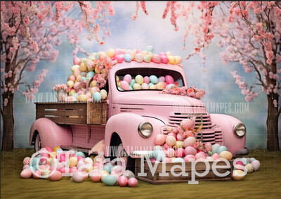 Easter Egg Truck Digital Backdrop - Whimsical Easter Digital Background   - Easter Digital