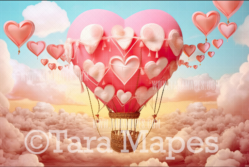 Valentine Hot Air Balloon Digital Backdrop - Valentine Digital Background JPG