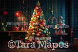 Whimsyville Christmas Tree Digital Backdrop - Whimsical Colorful Christmas Tree Digital Background JPG