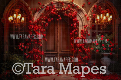 Valentine Door Digital Backdrop -  Whimsical Vday Digital Background JPG