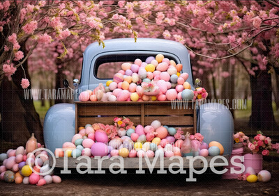 Easter Egg Truck Digital Backdrop - Whimsical Easter Digital Background   - Easter Digital