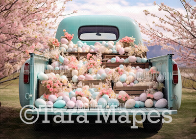 Easter Egg Truck Digital Backdrop - Whimsical Easter Digital Background   - Easter Digital