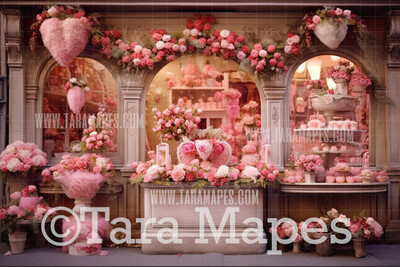 Valentine Shop Digital Backdrop -  Valentine Storefront Digital Background JPG