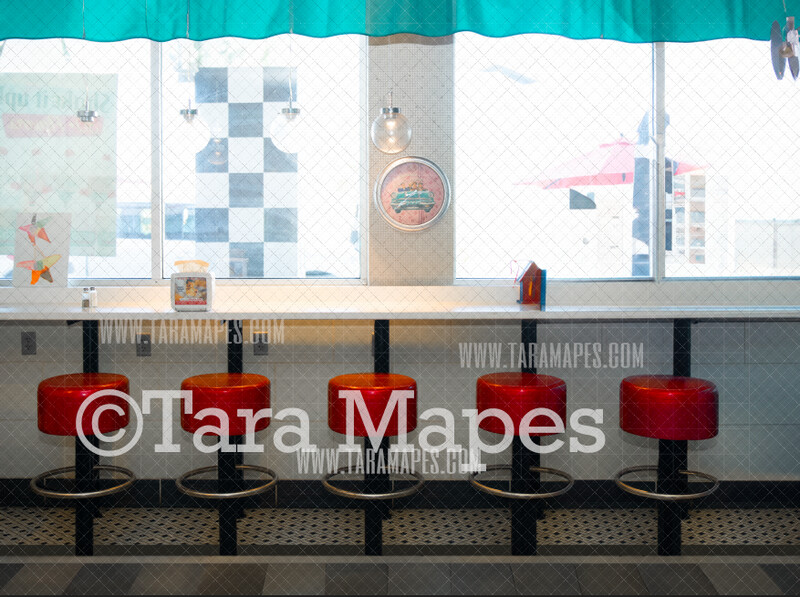 Fifties Diner- 50s Diner Stools- Vintage Retro Fifties Digital Background Backdrop