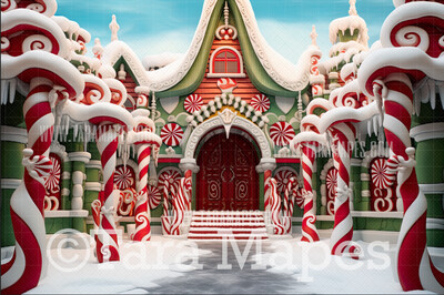 Whimsyville Christmas Town Digital Backdrop - Whimsical Colorful Christmas  Town Digital Background JPG