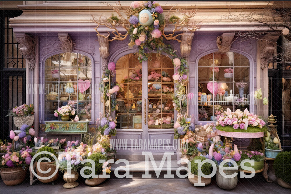 Easter Shop Digital Backdrop - Easter Flower Storefront - Pastel Easter Gift Shop Digital Background - Pastel Easter Store Digital Background JPG
