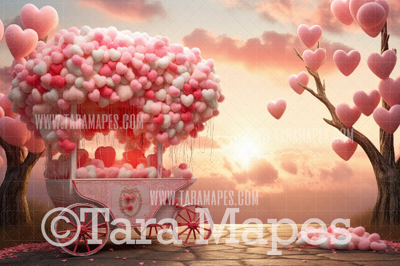 Valentine Cotton Candy Cart Studio Digital Backdrop - Valentine Vday Digital Background JPG