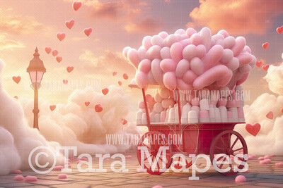 Valentine Cotton Candy Cart Studio Digital Backdrop -  Valentine Vday Digital Background JPG