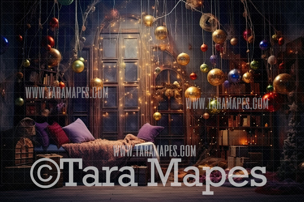 Festive Christmas Room Digital Backdrop - Ornate Christmas Room  - Christmas Digital Background JPG