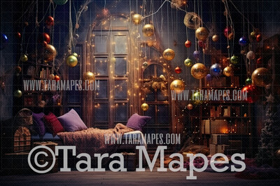 Festive Christmas Room Digital Backdrop - Ornate Christmas Room  - Christmas Digital Background JPG