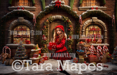 Christmas Gingerbread House Digital Backdrop - Christmas Gingerbread  - Christmas Digital Background