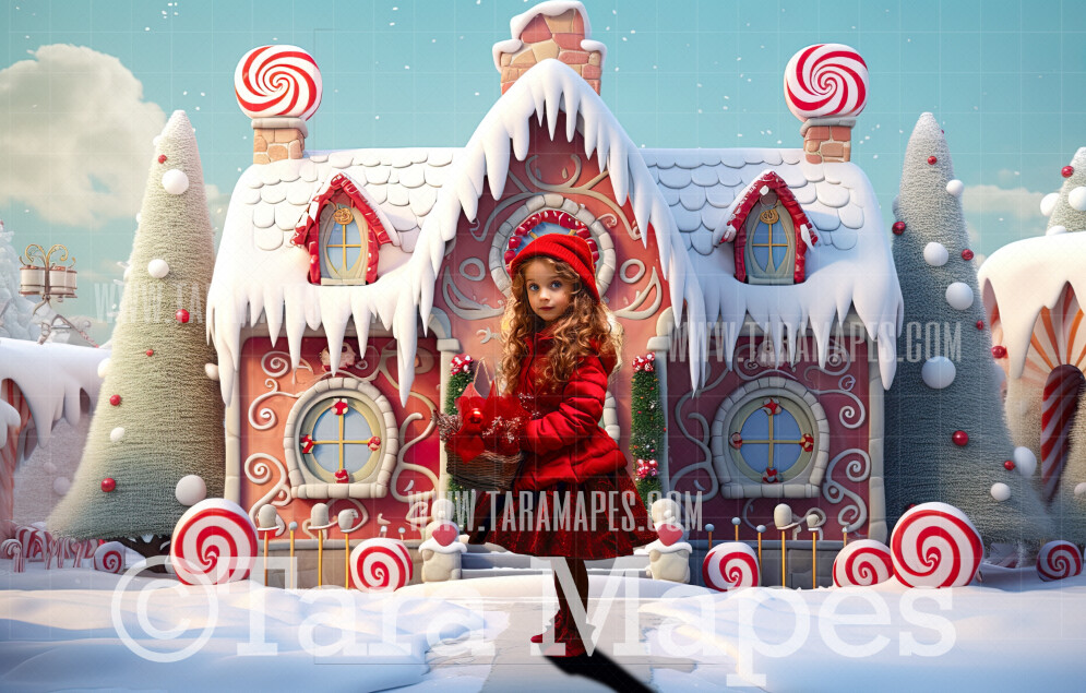 Christmas Gingerbread House Digital Backdrop - Christmas City - Christmas Street Digital Background