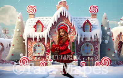 Christmas Gingerbread House Digital Backdrop - Christmas City - Christmas Street Digital Background