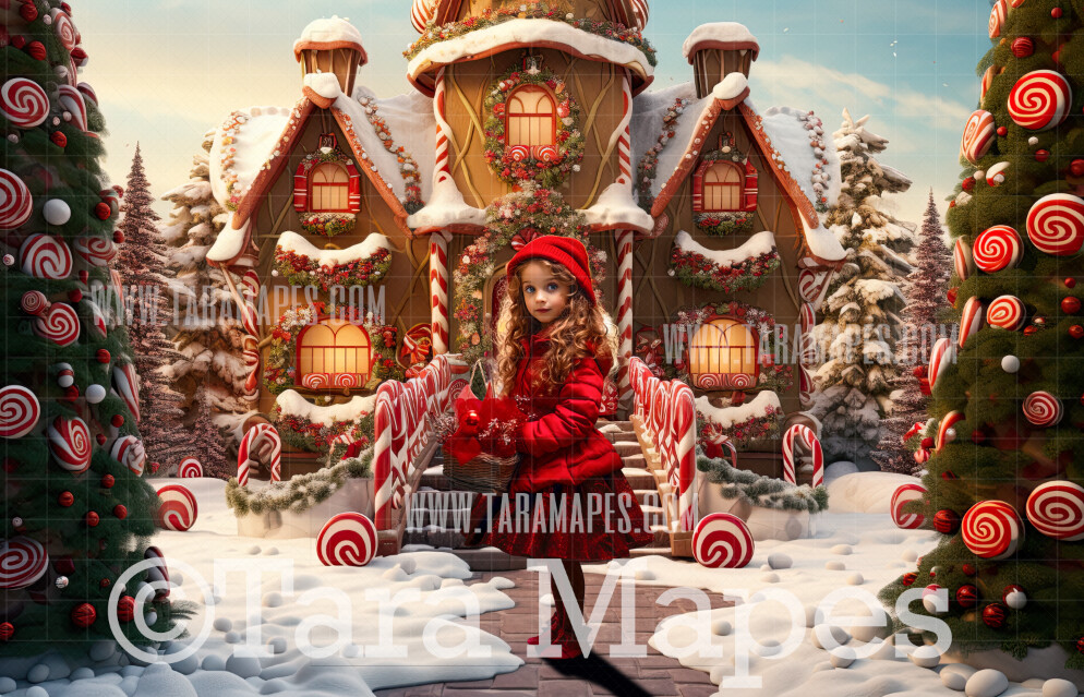Christmas Gingerbread House Digital Backdrop - Christmas City - Christmas Street Digital Background