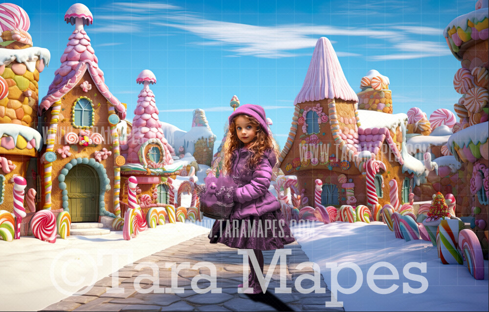 Christmas Gingerbread City Digital Backdrop - Christmas City - Christmas Street Digital Background