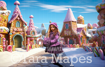 Christmas Gingerbread City Digital Backdrop - Christmas City - Christmas Street Digital Background