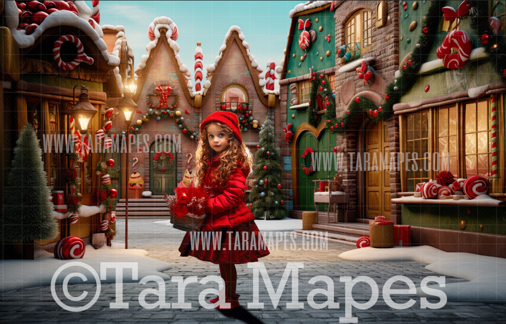 Christmas Gingerbread Town Digital Backdrop - Christmas City - Christmas Street Digital Background